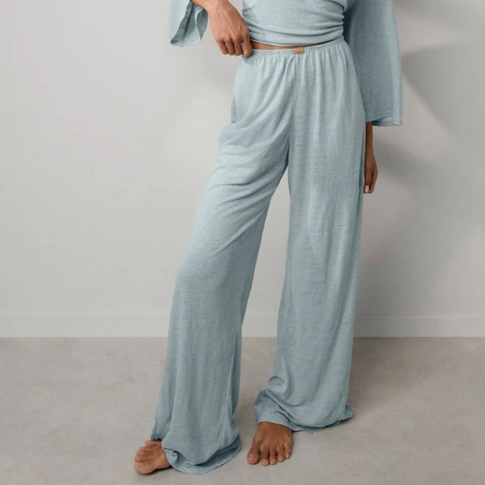 Lunya Light Blue linen knit Wide-Leg Lounge Pants